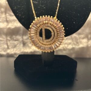 Elegant Gold tone Initial D Pendant Necklace